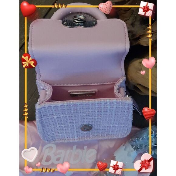 ALDO X BARBIE Pink Tweed Rhinestone Heart Mini Satchel/Crossbody Bag - Picture 2 of 7
